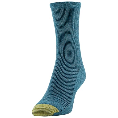 GOLDTOE Women's Refined Rib Midi Short Crew Socks, 6-Pairs, Teal Assorted, Shoe Size: 6-92