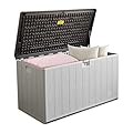 Decksplore 110 Pro Gallon Resin Deck Box, Waterproof Outdoor Storage Bin for Patio, Poolside, and Garden, Lockable & UV-Resistant, Ideal for Small Spaces, Coffee