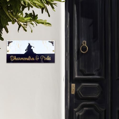 Image of BEE CREATIVE Laser Cutting Customised Name Plate for Home Entrance (Krishna) | Modern Acrylic Name Plate for Main Door, Outdoor Name Board, Stylish Design for Flats, Apartments & Villas