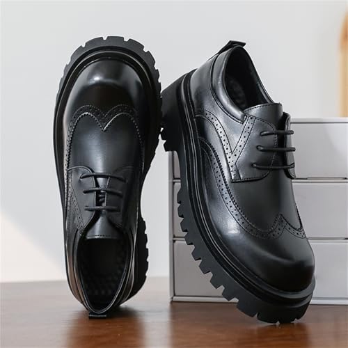 Men's Leather Lace Up Platform Wingtip Brogue Oxford Shoes Chunky Lug Sole Non-Slip Vintage Style for Men Casual Business Office Work Dress Shoes4