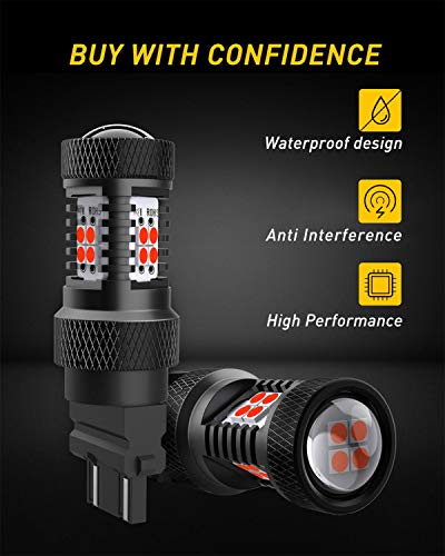 Image of AUXITO Red 3157 Brake Light Bulbs, Ultra Bright 3056 3057 3156 4157 LED Bulbs with 14-SMD 3030 Chipsets for Reverse Backup Turn Signal Brake Lights High Mount Stop Lights Tail Lights, Pack of 2