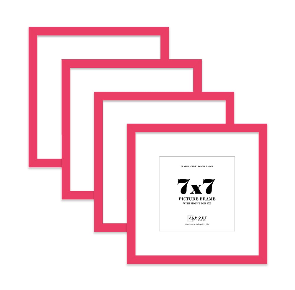 7x7 Bright Pink Picture Frame with Mount for 5x5 Photos, Prints - Modern Square Wall Frame, Set of 4 — image 1