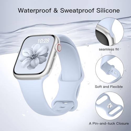 Image of Sport Silicone Band Compatible with Apple Watch Bands 40mm 38mm 41mm 44mm 45mm 42mm 49mm Women Men,Soft Wristband Waterproof Replacement Sport Strap for iWatch Bands Series 9 8 7 6 5 4 3 2 1 SE Ultra