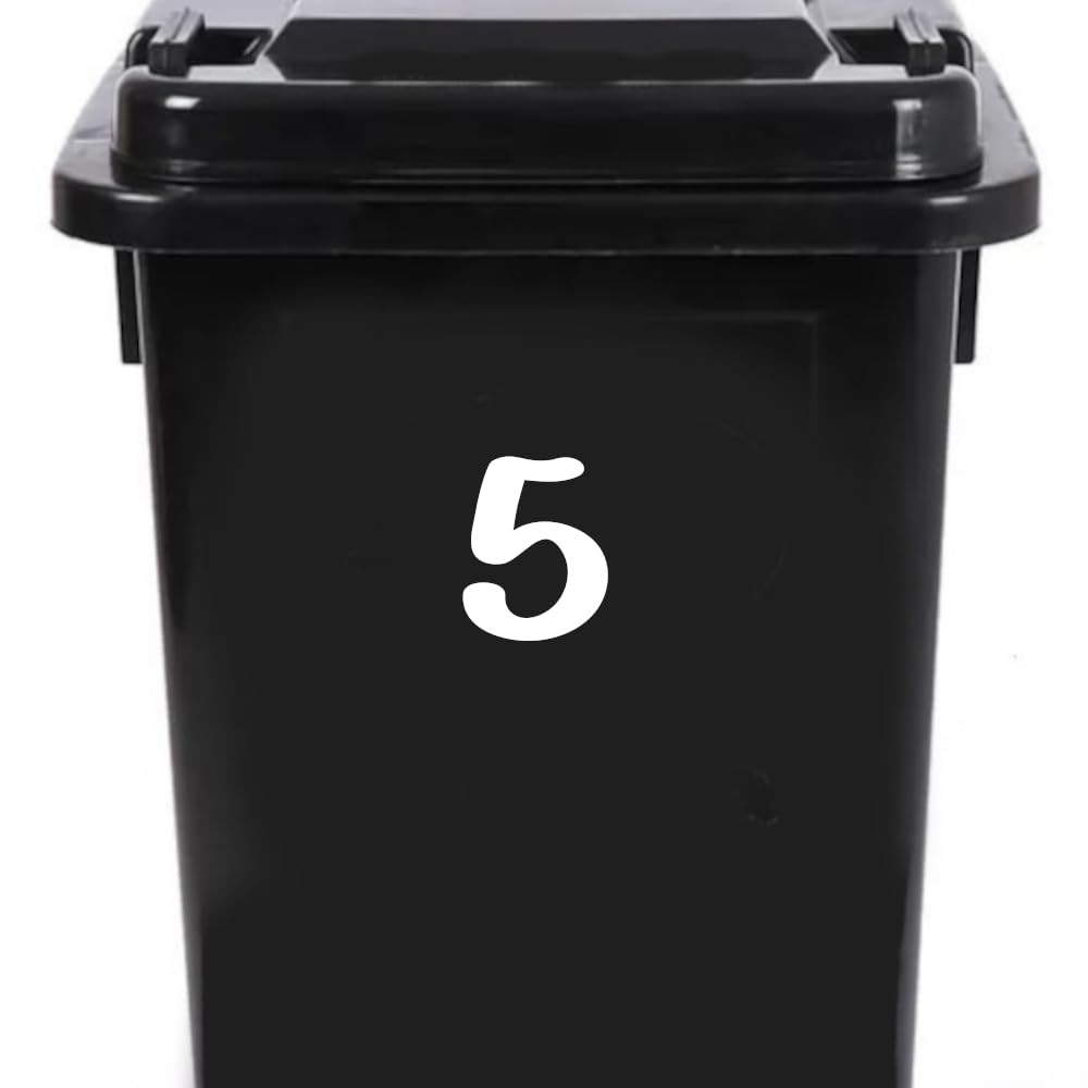 Pack of 4 House Number Wheelie Bin Stickers - Waterproof Decals - Easy-to-Apply - Recycling Boxes - Party Decorations (5) โ image 1