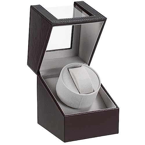 Image of Automatic Single Watch Winder with Quiet Japanese Motor,AC Adapter or Battery Powered,Premium Leather Exterior and Soft Flexible Watch Pillows for Men's and Women's Watches