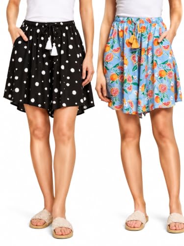 Image of B STORIES Women's Viscose Printed Lounge Culotte Shorts (Pack of 2)