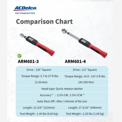 ACDelco ARM601-3 3/8-inch Digital Torque Wrench (2-37 ft-lbs)