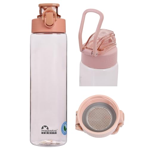 Majestic Sport Okosei Clear Trinkflasche 750ml, Wasserflasche BPA-Frei, Tritan, gym flasche, Sportflasche für Fahrrad, Outdoor, Fitness, Leicht, Stoßfest, Wiederverwendbar, Rosa.