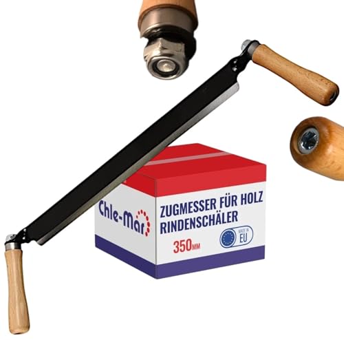 Chle-Mar Zugmesser für Holz 350 mm | Ziehmesser für Holz & Rindenschäler | Klingenlänge 35 cm aus geschmiedetem Werkzeugstahl | Ergonomische Buchenholzgriffe | Schälmesser Holzarbeiten & Schnitzerei