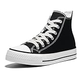 HEEZ Women's Platform Fashion Sneakers Lace Up Canvas Sneakers High Top Tennis Shoes Breathable Lightweight Non Slip Casual Running Walking Shoes Black