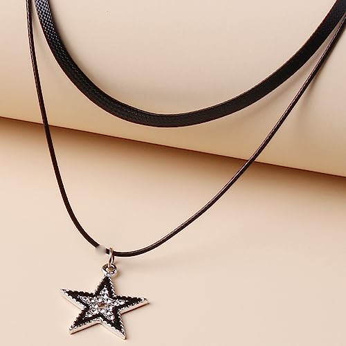 Caiyao Star Pendant Vintage Necklace Punk Star Choker Rock Roll Guitar Layered Necklace for Women Men Eboy Egirl Bar Party Jewelry Accessories3