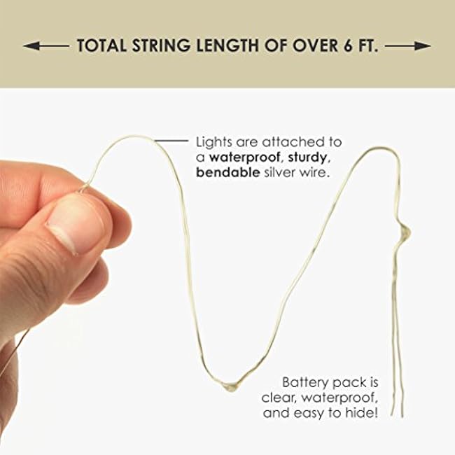 2 Sets 20 LEDs Warm White Color String Lights Silver Wire Indoor and Outdoor 6.5 Feet Firefly Starry Fairy Lights Battery Powered for DIY, Christmas, Holidays, Party, Bedroom and Centerpieces