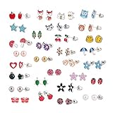 TOFBS 30 Paires Boucles d'oreilles pour Filles et Femmes Hypoallergéniques Mignon Animaux Renard Grenouille Champignon Marguerite Perle Couronner Cœur Arc-en-ciel Boucles d'oreille (#1)