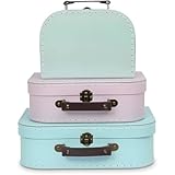Jewelkeeper Paperboard Suitcases - Set of 3 Decorative Vintage Storage Boxes - Retro Luggage Decor for Birthdays, Weddings, Nursery, or Home Display - Pastel Cardboard Storage Box Set