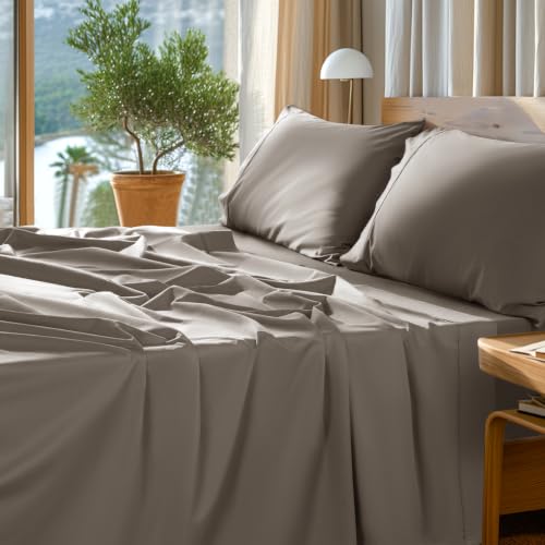 Image of SONORO KATE 1000 Series 100% Egyptian Cotton King Sheet Set,4 Pieces | Soft,Breathable Long Staple,Sateen Weave,Luxury 5-Star Hotel Bed Sheets,16 inch Deep Pocket,Taupe
