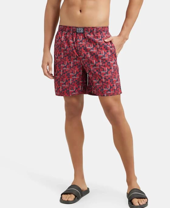 Image of Jockey US57 Men Super Combed Mercerized Cotton Woven Printed Boxer Shorts with Side Pockets (Prints May Vary)