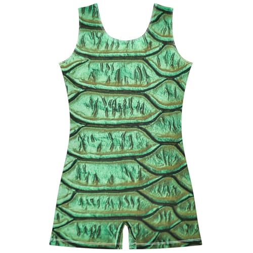 Aflyko Animal Print Little Girl Gymnastics Leotard with Shorts Snake Skin Green Nature Fancy One Piece Activewear Soft Stretchy Tank Tops Fun Fashion Dance Outfit 7-8T