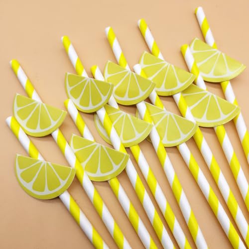 60 Pitillos de Papel Amarillo y Blanco con Rayas miniatura 2