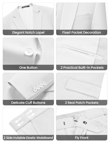 Image of WULFUL Men's Slim Fit Suit One Button 3-Piece Blazer Dress Business Wedding Party Jacket Vest & Pant