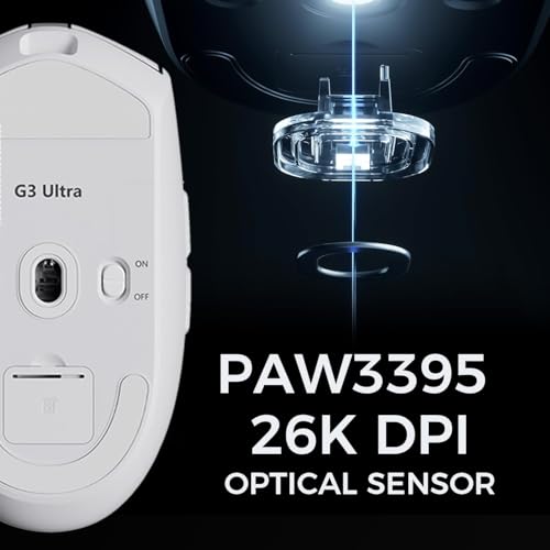Image of MCHOSE G3 V2 Pro Wireless Gaming Mouse, Symmetrical, PAW 3395, 26K DPI, Tri-Mode Connection, 1K Hz Wired /1K Hz Wireless Polling Rate, 59g Weight, White, 112 Hours Battery Life - White Color