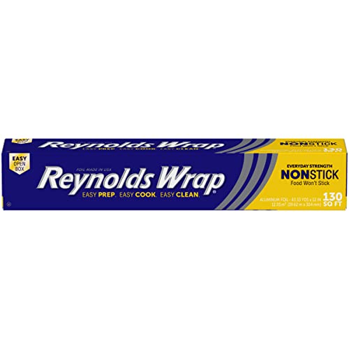 Reynolds Wrap Non Stick Aluminum Foil, Nonstick Aluminum Foil Roll, Prevents Food Sticking and Messy Cleanup, Great for Covering Casseroles and leftovers, 43.33 Yards x 12 Inches, 130 Sq.Ft. by Reynolds - Used condition - US$12.91