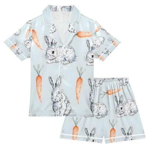 senya Rabbit and Carrot A Satin Summer Pajama Sets Silk Short Sleeve Button Down Sleepwear