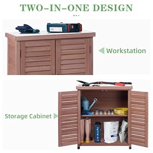Outdoor Potting Bench with Storage Cabinet and Metal Top, Wood Workstation for Outdoor Patio, Garden (Dark Brown, 31x17x36‘’) Outdoor Potting Bench with Storage Cabinet and Metal Top Wood Workstation for Outdoor Patio Garden Dark Brown 31x17x36