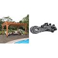 Backyard Discovery Beaumont 16 ft. x 12 ft. All Cedar Pergola Kit + Kotap 25 Pack 9 in. Black Ball Bungee Cord Tarp Tie-Down