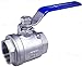 Duda Energy 2PCBV-WOG200-F150 Full Port Ball Valve, 1-1/2" NPT, 2 Piece, 304 Stainless Steel with Blue Vinyl Handle, 1.5"
