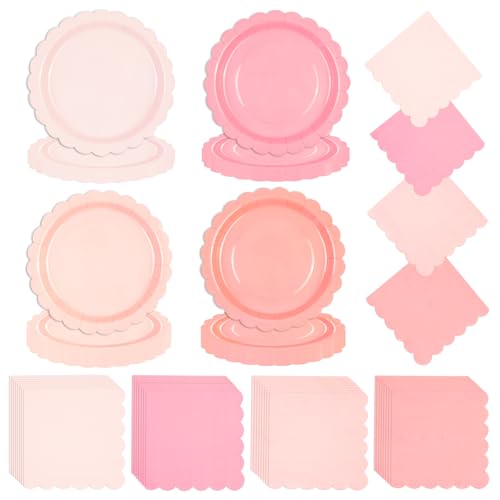 LDFDRT Lot de 40 assiettes en carton rose clair de 17,8 cm et 40 serviettes - Décoration d'anniversaire - Assiettes jetables - Décoration de fête (80...