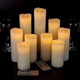Flameless Candles Led Candles Set of 9(H 4' 5' 6' 7' 8' 9' xD 2.2') Ivory Real Wax Battery Candles with Remote Timer (Batteries not Included) Ivory, Set of 9