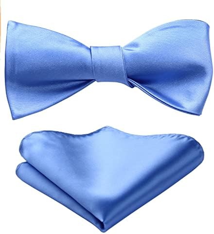 HISDERN Men's Self-tied Bow Tie and Pocket Square Solid Colour Tuxedo Bowtie with Handkerchief Set for Wedding Party Prom Bowties
