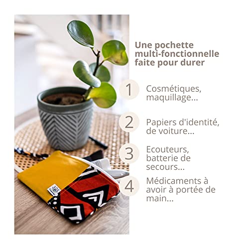 Poropango Pochette de voyage en tissu avec zip pour Homme ou Femme - Fabrique en France (Bogolan Jaune, Coton) – vue 3