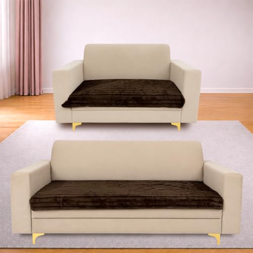 Image of Homerz Premium Rabbit Fur Sofa Cover with Anti-Skid Backing, Soft Plush Fabric Sofa Protector for Living Room Furniture (Brown, 5 (3+2) Seater, Only Seat Cover)