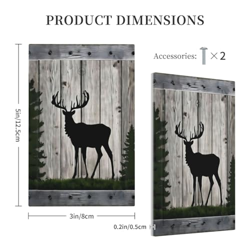 Decorative Light Switch Cover Plate Rustic Deer Elk Forest Grey Wood Board 1 Gang No Device Single Blank Outlet Covers Wall Plate Cover Switchplate Electrical Faceplate