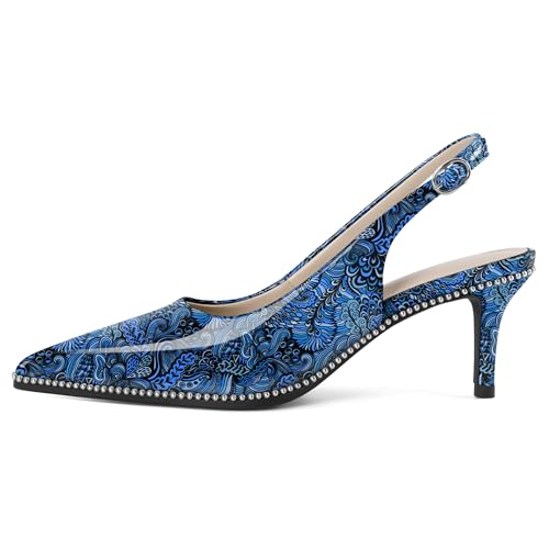Image of YODEKS Slingback Heels for Women Pointy Toe Beaded Heels Close Toe Kitten Heel Pumps 2.5 Inch Stiletto Pumps Wedding Party Dressy Shoes