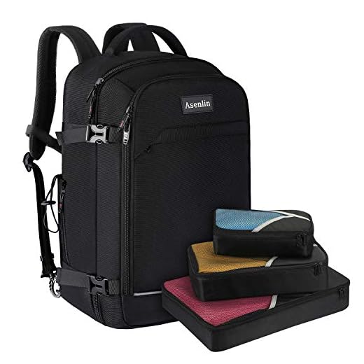 Asenlin 40L Travel Backpack for Women Men,Flight Approved Carry On Backpack with 17 Inch Laptop Compartment,Water Resistant Computer Backpack for College Weekender Overnight Daypack,Black