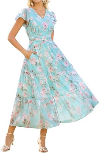 GRACE KARIN 2026 Women Summer Dress,Maxi Short Sleeve Floral Dres...