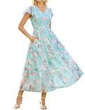 GRACE KARIN Women Summer Dress,Formal Wedding Guest Dress Maxi Floral Dresses Mint Green with Light Pink Roses S
