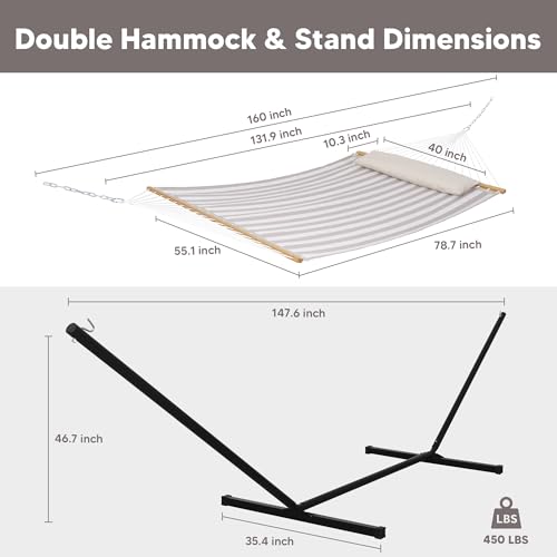 SUNCREAT Double Hammock with Stand Included, Outdoor Portable Hammock with Stand, Light Gray Stripes by SUNCREAT - Image 7