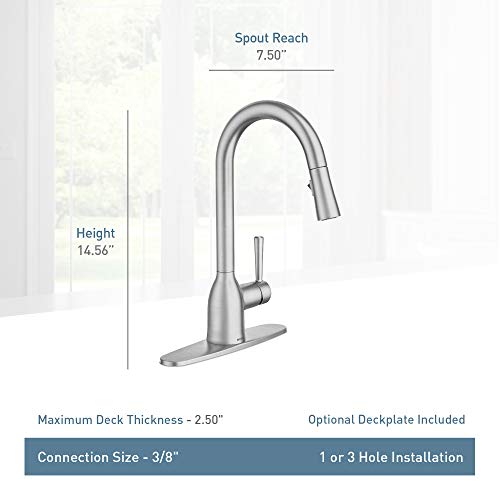 Moen 87233SRS Adler One-Handle High Arc Pulldown Kitchen Faucet with Power Clean, Spot Resist Stainless