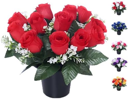 Artificial Grave Flower Pot with Foam Insert, UV-Resistant