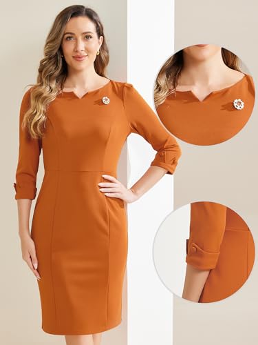 Image of Allegra K Work Dress for Women 3 /4 Sleeve Boat Neck Back Slit Sheath 2026 Professional Bodycon Business Casual Dresses