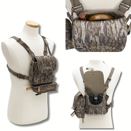 ALPS OutdoorZ Vantage Binocular Harness Featuring Non-Metallic Secure Fit Straps, Removable Box Call Pocket, Side Mesh Pockets, and Attachment System, Mossy Oak Bottomland