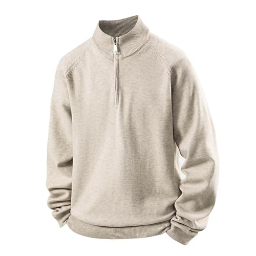 Cambkatl Men's Stylish Quarter Zip Sweaters - Loose Stand Collar Stretch Casual Long Sleeve Pullover Knitted Sweater Tops