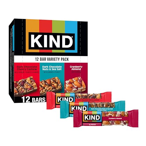 KIND Nut Bars, Cranberry Almond, Dark Chocolate Nuts & Sea Salt, and Dark Chocolate Cherry Cashew, Healthy Snack Bars, Gluten Free, Low Sugar, 4-6g Protein, 12 Count