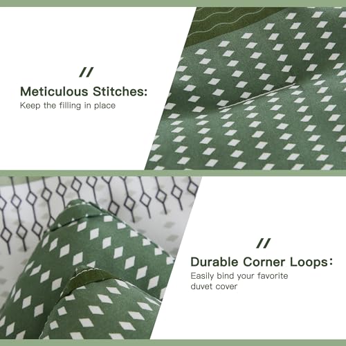Litanika Olive Green Comforter Set King - 3 Pieces Lightweight Olive Green White Colorblock Stripe Fluffy Bedding Comforter Sets, All Season Bed Set