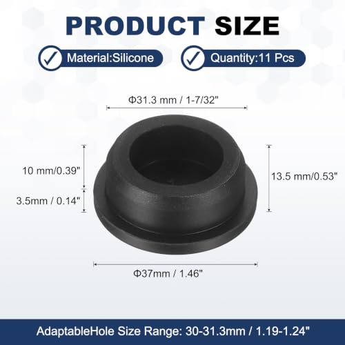 Image of MECCANIXITY 11pcs T-Shaped Silicone Plugs 31.3mm 1-7 /32 Inch Dia Snap in Plug Hole Seal Cover Round Rubber Stopper for 30-31.3mm Holes Kitchen Rubber Bulkheads Waterproof Sealing, Black