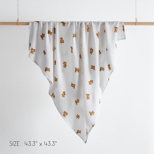 Image of Meracorallo Muslin Swaddle Blanket, 100% Cotton Receiving Blanket Soft and Breathable Swaddle Wrap for Baby Boys and Girls, Bears