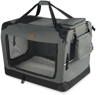 VOUNOT Transportín Perro Gato M 60x44x44cm, Bolsa Transporte Transpirable Mascotas con Bolsillos Alfombrilla Extraíble Tira Reflectante, Caja Plegable Transportadora Portador de Viaje Mascotas, Gris